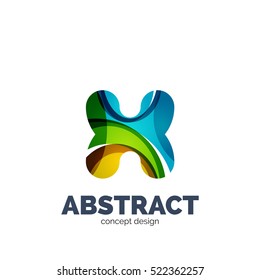 Vector set of abstract letter business logo icons, geometric wavy flowing style