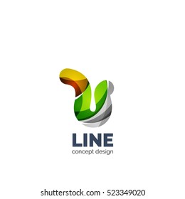 Vector set of abstract letter business logo icons, geometric wavy flowing style