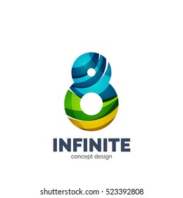 Vector set of abstract letter business logo icons, geometric wavy flowing style