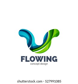 Conjunto de vectores de íconos del logotipo comercial de letras abstractas, estilo de flujo ondulado geométrico