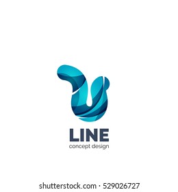 Vector set of abstract letter business logo icons, geometric wavy flowing style