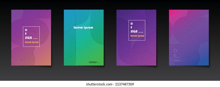 Vector set of abstract line pattern background. Minimal modern graphic design, element with geometric shape, bright gradient color background for poster, template, cover, brochure, flyer, banner