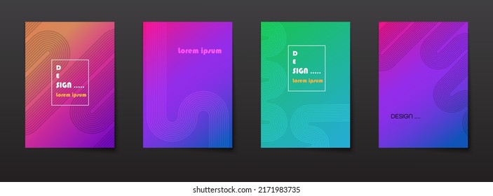 Vector set of abstract line pattern background. Minimal modern graphic design, element with geometric shape, bright gradient color background for poster, template, cover, brochure, flyer, banner