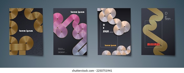 Vector set of abstract line pattern background. Minimal modern graphic design, element with geometric shape, bright gradient color background for poster, template, cover, brochure, flyer, banner