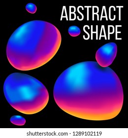 Vector set of abstract liquid bubble shape on black background.Colorful gradient mesh figure.