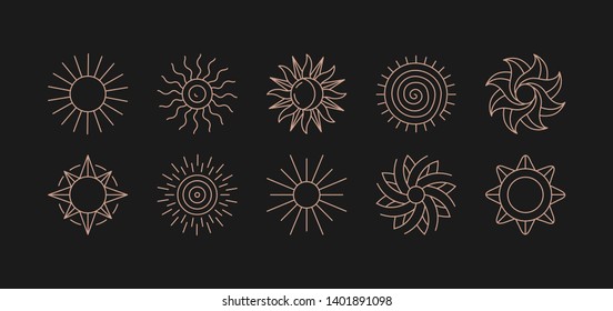 Vector set of abstract logo design templates in trendy simple linear style - sun and summer symbols