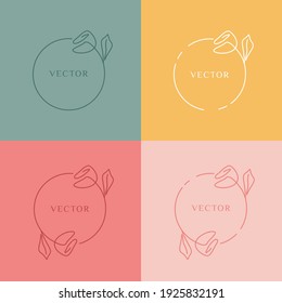 Vector set of abstract logo design  in simple linear style. Floral frame with copy space for text or letter. Symbols for cosmetics, jewellery, beauty and handmade products, tattoo studios
