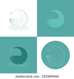 Vector set of abstract logo design  in simple linear style. Abstract emblem of whale and sea waves. Simple whale logo design circular.  Symbols for store, market, a seafood restaurant, tattoo studios.