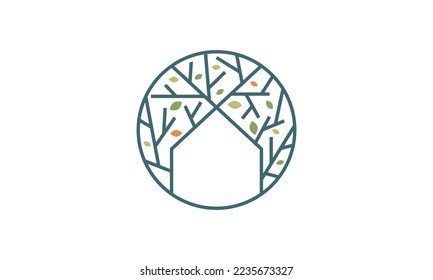 Vector set of abstract logo design templates in simple linear style - cozy home emblems, houses and plants stay at home	