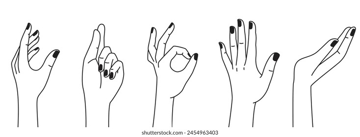 Vector set of abstract logo design template in simple linear style - holding hands gestures - tattoo design elements, posters, cards elements