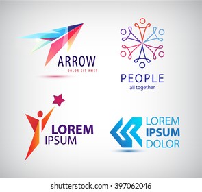 Vector set of abstract logo design, arrow logo, man logo, winner logo, people group logo, team family logo. Business identity template