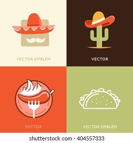 Vector set of abstract logo design templates and badges related to mexican cuisine - mexican symbols and concepts for cafes and restaurants