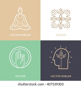 Vector set of abstract logo design templates and symbols - meditation and yoga practice - concepts and emblems for retreat or massage center