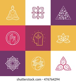 Vector set of abstract logo design templates and symbols - meditation and yoga practice - concepts and emblems for retreat or massage service, holistic centers