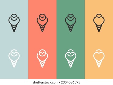 Vector set of abstract logo icecream icon, sundae gelato, cone waffle vanilla ice cream, thin line web symbol