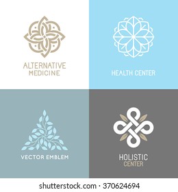Vector Set Of Abstract Logos - Alternative Medicine Concepts And Health Centers Insignias  - Yoga And Spiritual Emblems