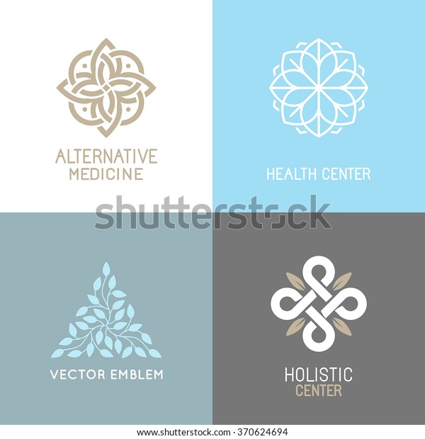 Vector\
set of abstract logos - alternative medicine concepts and health\
centers insignias  - yoga and spiritual\
emblems