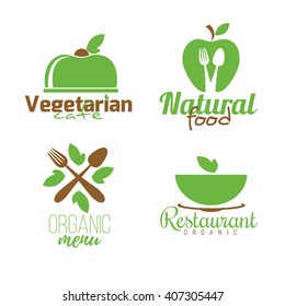 vector set of abstract logos healthy eating vegetarian cafe, organic restaurant, natural food, organic menus, graphic design for a logo design icon.