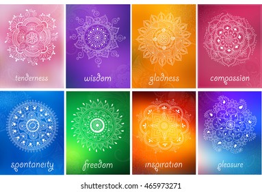 Vector set of abstract mandala background with henna patterns. Stock mehndi illustration for design