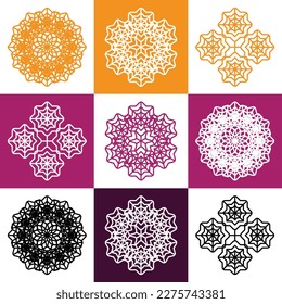 Vector set of abstract mandala design illustrations, ornaments in ethnic style. Islamic border background