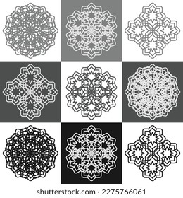 Vector set of abstract mandala design illustrations, ornaments in ethnic style. Islamic border background