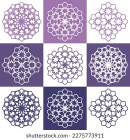 Vector set of abstract mandala design illustrations, ornaments in ethnic style. Islamic border background