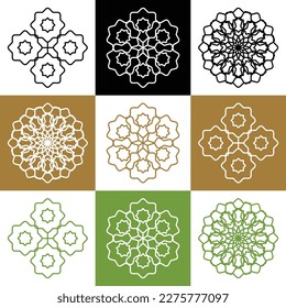 Vector set of abstract mandala design illustrations, ornaments in ethnic style. Islamic border background