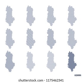 Vector set of abstract maps of Albania in different styles.