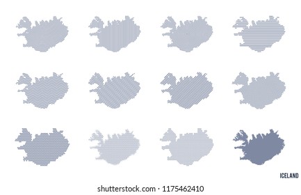 Vector set of abstract maps of Iceland in different styles.