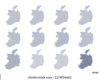 Vector set of abstract maps of Ireland in different styles.