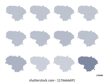 Vector set of abstract maps of Lithuania in different styles.