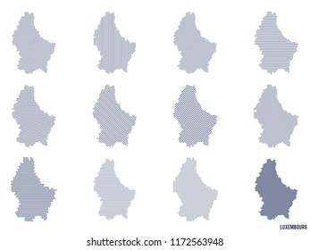 Vector set of abstract maps of Luxembourg in different styles.