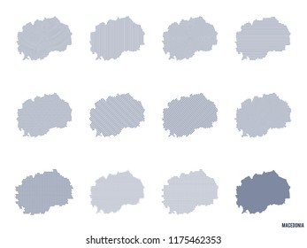 Vector set of abstract maps of Macedonia in different styles.