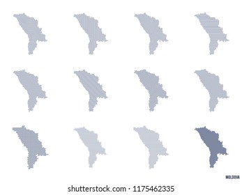 Vector set of abstract maps of Moldova in different styles.
