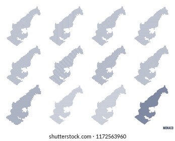Vector set of abstract maps of Monaco in different styles.