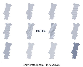 Vector set of abstract maps of Portugal in different styles.