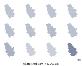 Vector set of abstract maps of Serbia in different styles.
