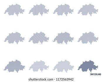 Vector set of abstract maps of Switzerland in different styles.
