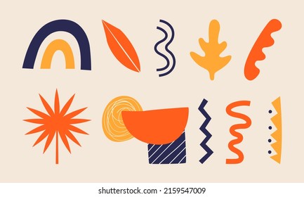 Vector set of abstract matisse style shapes. Hand drawn silhouettes of branches, blobs, corals, waves, leaves. Contemporary doodle art 