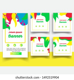 Vector set of abstract memphis style nature with leaves background copy space frame for banner, flyer, cover