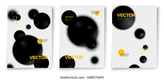 Vector set of abstract minimal poster templates, white background with black blended geometric shapes and place for your text.