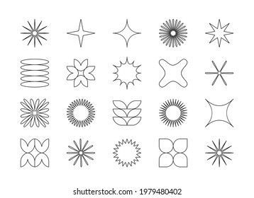 Vector set of abstract minimalistic geometric elements. Contemporary simple various zigzag shapes, curves, lines, triangles, circles for icons, logo, UI.