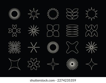 Conjunto vectorial de elementos geométricos abstractos minimalistas. Contemporáneo simple varias formas de zigzag, curvas, líneas, triángulos, círculos para iconos, logotipo, interfaz de usuario.