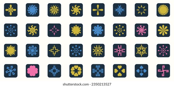 Vector set of abstract minimalistic geometric elements. Contemporary simple different zigzag shapes, curves, lines, triangles, symbol circles, logos, UI.