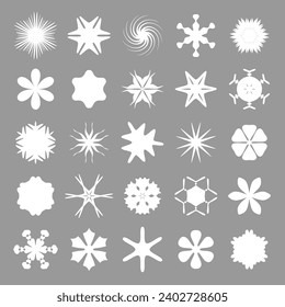 Vector set of abstract minimalistic geometric elements. Contemporary simple various zigzag shapes, curves, lines, circles for logo.  Star Icons. Symbols Shine Elements. Curved lines.