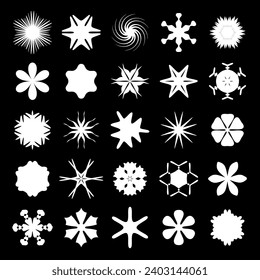 Vector set of abstract minimalistic geometric elements. Contemporary simple various zigzag shapes, curves, lines, circles for logo.  Star Icons. Symbols Shine Elements. Curved lines.