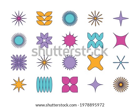 Vector set of abstract minimalistic geometric elements. Contemporary simple various zigzag shapes, curves, lines, triangles, circles for icons, logo, UI.