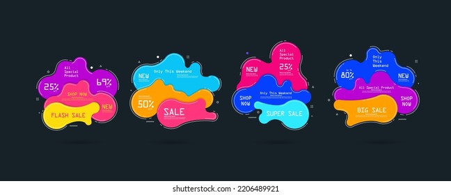 Vector set of abstract modern geometric graphic element banners. with flowing liquid shapes. 