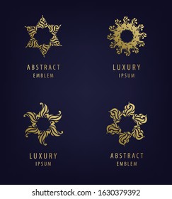 Vector set of abstract modern logo design templates in golden colors, arabic motifs. Luxury, jewelry concepts for exclusive services and products, beauty and spa industry, business cards