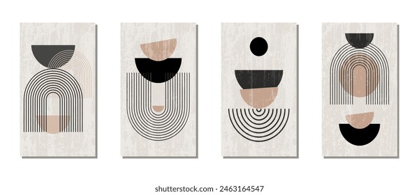 Juego de Vectores. Afiches modernos Abstractas; forma geométrica abstracta de mediados de siglo contemporánea.Textura grunge. Diseño elegante para el Fondo de pantalla de la decoración de la pared; fondo; cubierta; impresión; tarjeta; marca. EPS 10